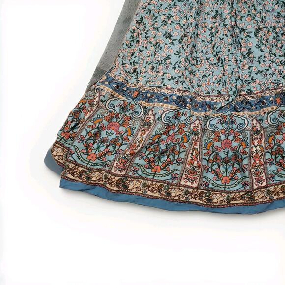 Floral Maxi Dress Women's XL Blue Pink Smocked Back Ric Rac Straps Boho Summer - Picture 2 of 10